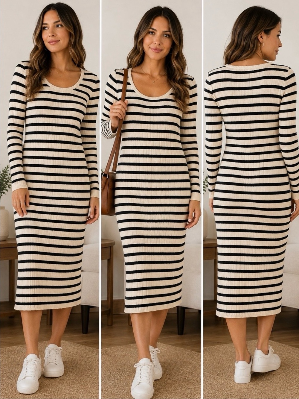 Universal Thread Cream Stripe Sweater Dress Medium NWT